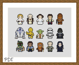 Counted cross stitch sampler, galaxy character collection, PDF pattern - $4.23