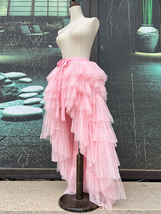 Women PINK High Low Layered Tulle Skirt Holiday Outfit Hi-lo Tiered Tulle Skirts image 1