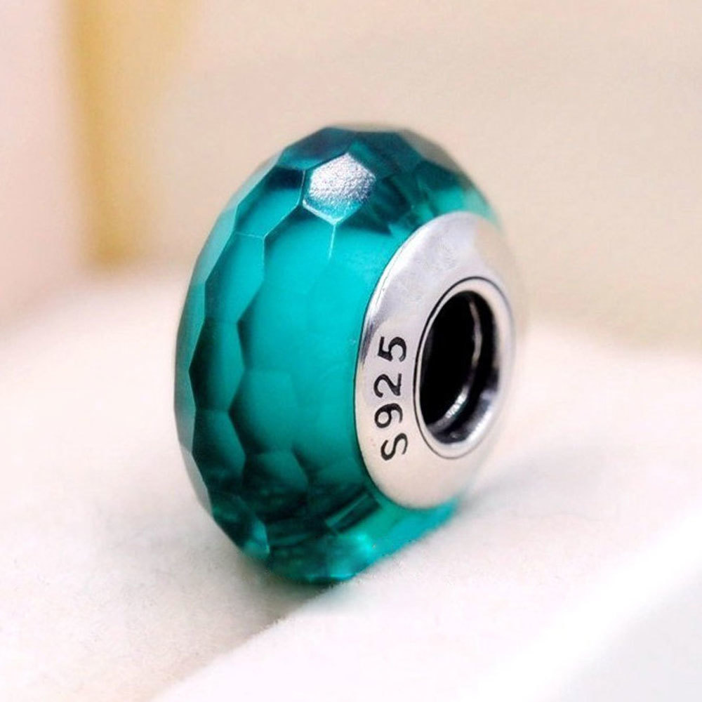 Teal Fascinating Faceted Murano Glass Charm Bead For European Bracelet