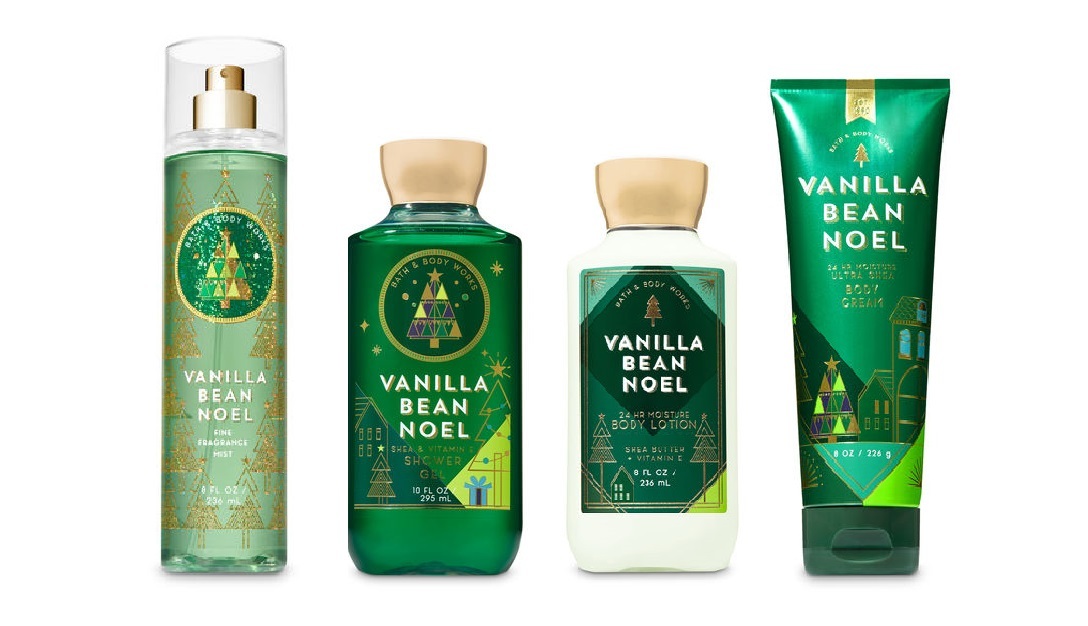 4 Pc Bath & Body Works Vanilla Bean Noel Gift Set Shower Gel Lotion