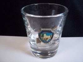 Texas souvenir shot glass pewter &amp; enamel shield emblem map longhorn - $7.50