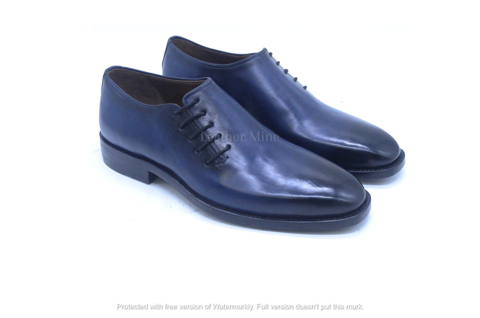 Leather Blue Patina Whole Cut Oxfords shoes Men's, Handmade Formal Custom Shoes