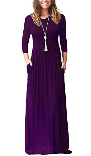 WNEEDU Women's 3/4 Sleeve Loose Plain Casual Long Maxi Dresses with ...