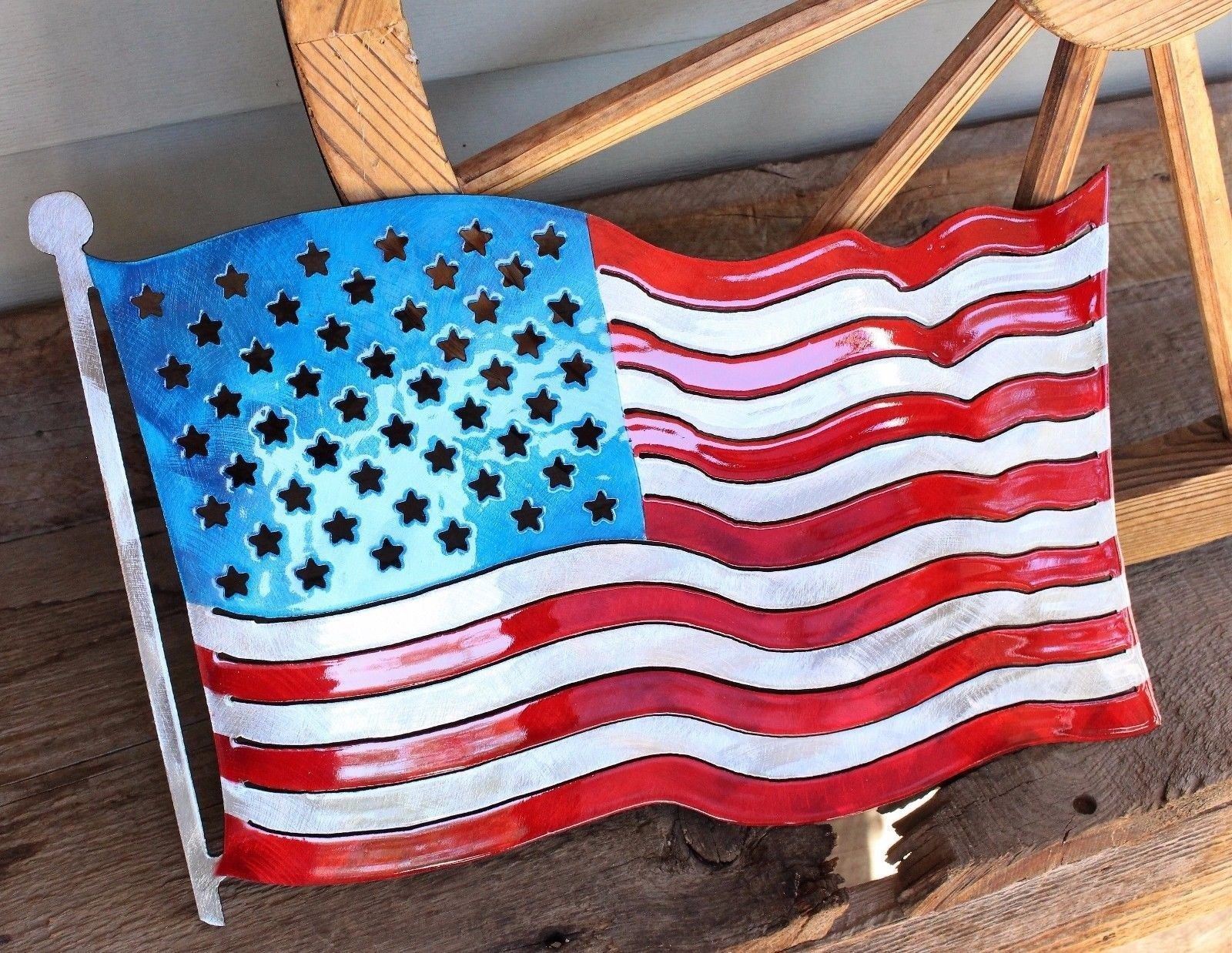 Patriotic Colored American Flag Metal Wall Art 18" x 12.5