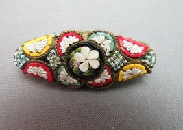 Micro Mosaic Brooch Made Italy Flower Tiny Tiles Red Fancy Raised Back Colorful - $36.13