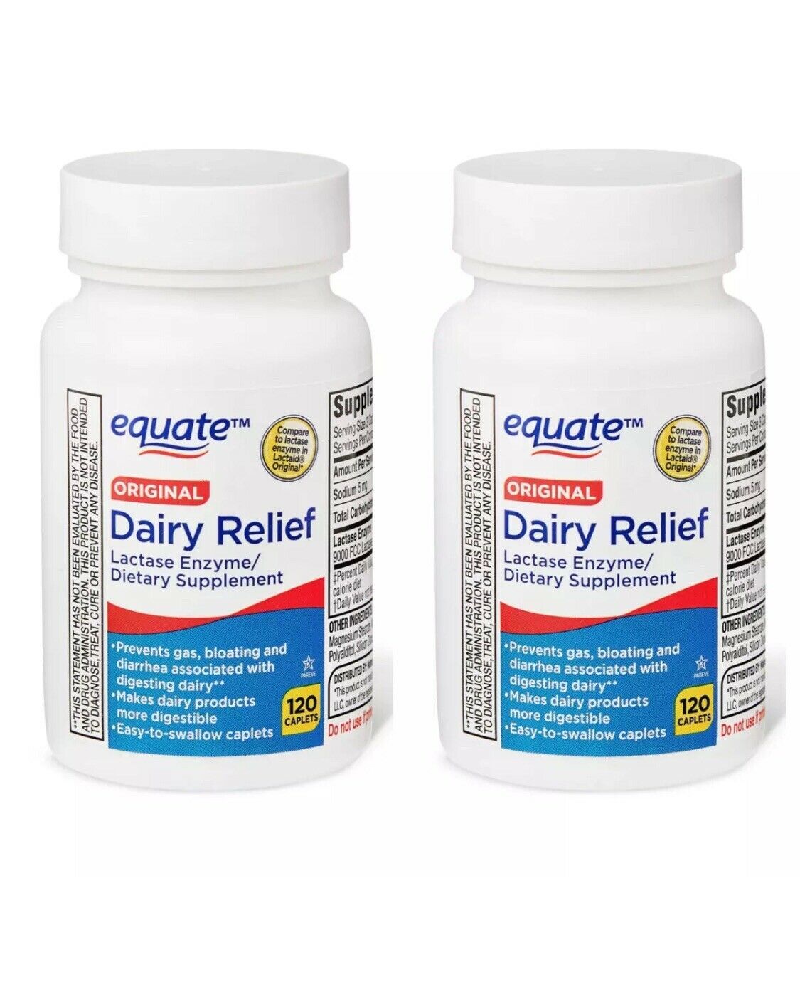 2pk EQUATE 120 Cap Dairy Relief Lactase Enzyme Supplement (240) Fast