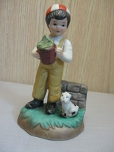Figurine Statue Boy Holding Flower Pot with Dog By His Side Unmark - $7.95
