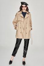 New beige double breasted short classy women trench coat spring autumn fall - $84.00