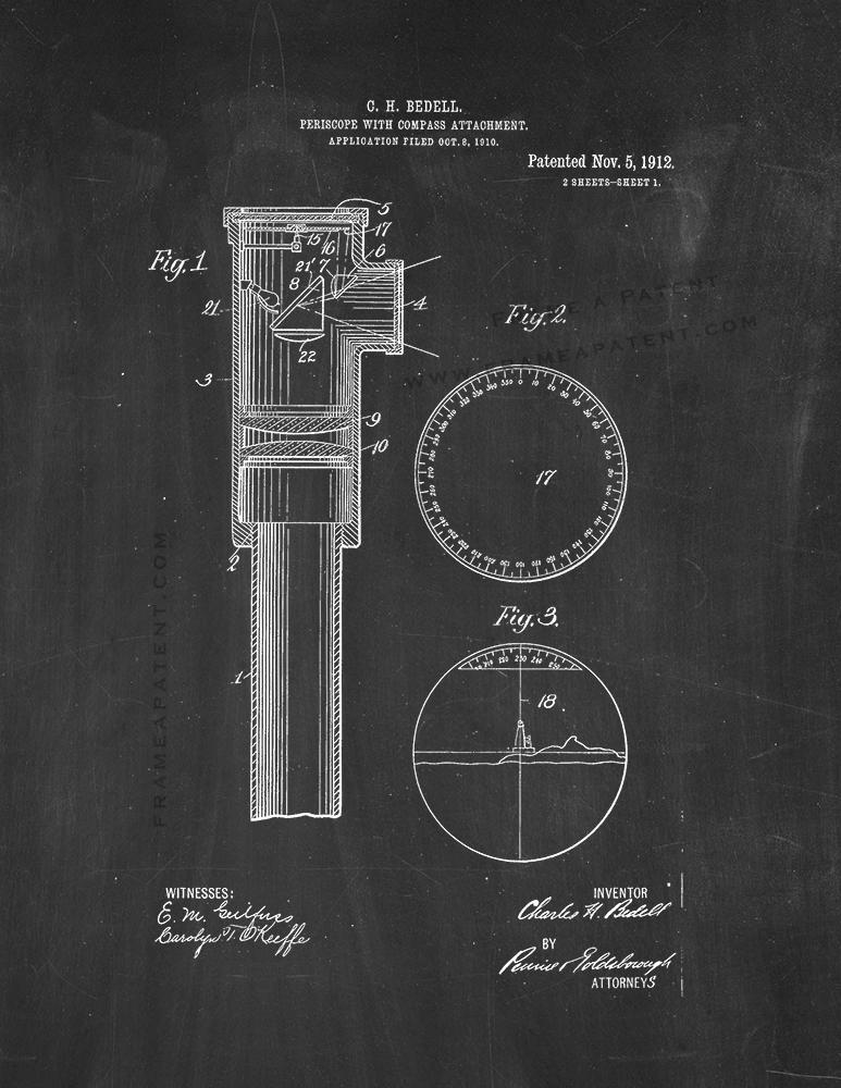 Periscope With Compass Attachment Patent Print - Chalkboard