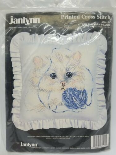Janlynn "Kitten & Yarn Pillow" 80-124 Printed Cross-Stitch Pillow 1992 New Stock - $29.58