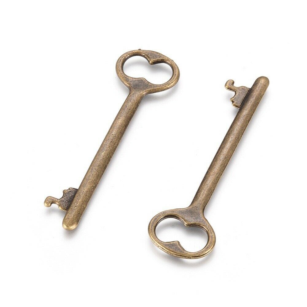2 Skeleton Key Pendants Antique Bronze Tone Steampunk Supplies Charms 53mm