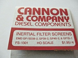 Cannon & Company # FS-1301 Inertial Filter Screens EMD GP/SD Units HO-Scale image 2
