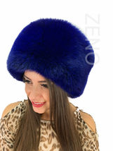 Blue Fox Fur Full Hat Saga Furs All Fur Round Hat Dark Blue Color Beanie Fur Hat