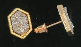 Crystal Druzy Earrings Post Back Gold Framed NEW image 2