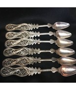 Set of (6) .800 Silver Filigree Demitasse Spoons Early 20th Century - $399.00