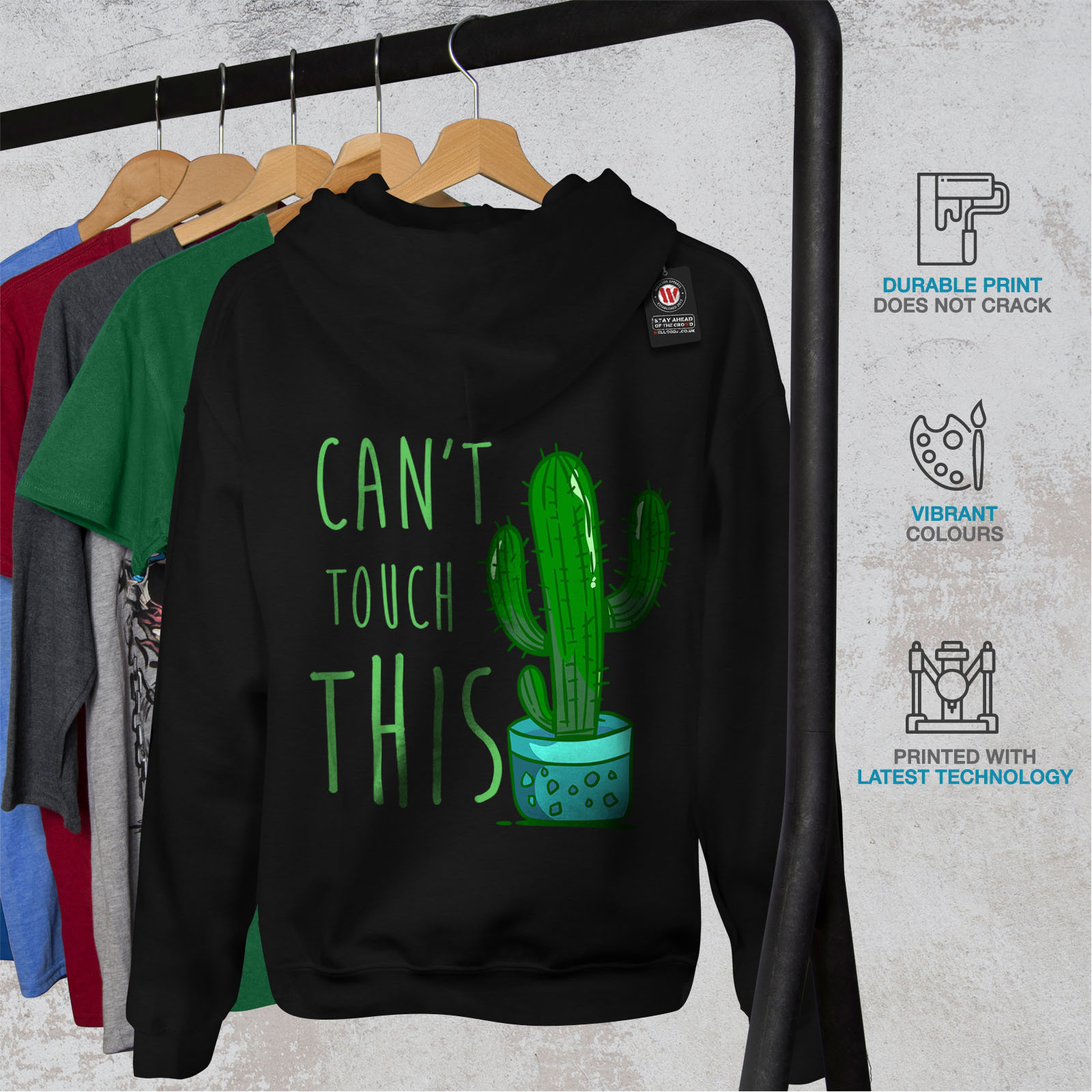 No Touching Printed on The Jumpers Back wellcoda Cactus Funny Mens Hoodie