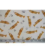 1/2 yd Music/Trumpet horns instruments on ivory quilt fabric -free shipping - $9.99