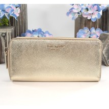 Kate Spade Metallic Gold Leather Spencer Zip Around Lacey Wallet NWT - $138.11