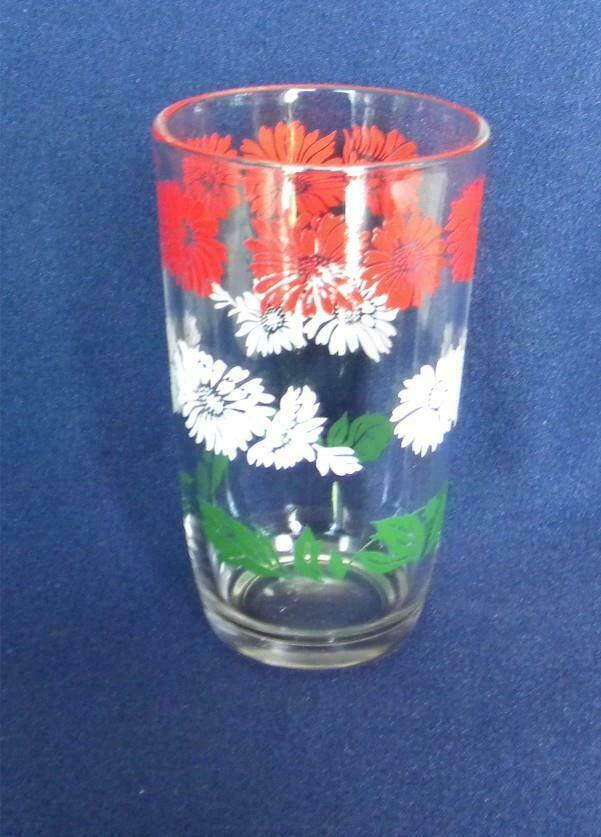 White and Green Daisy  pattern Swanky Swigs Juice Cups with a Red 3 12 tall.