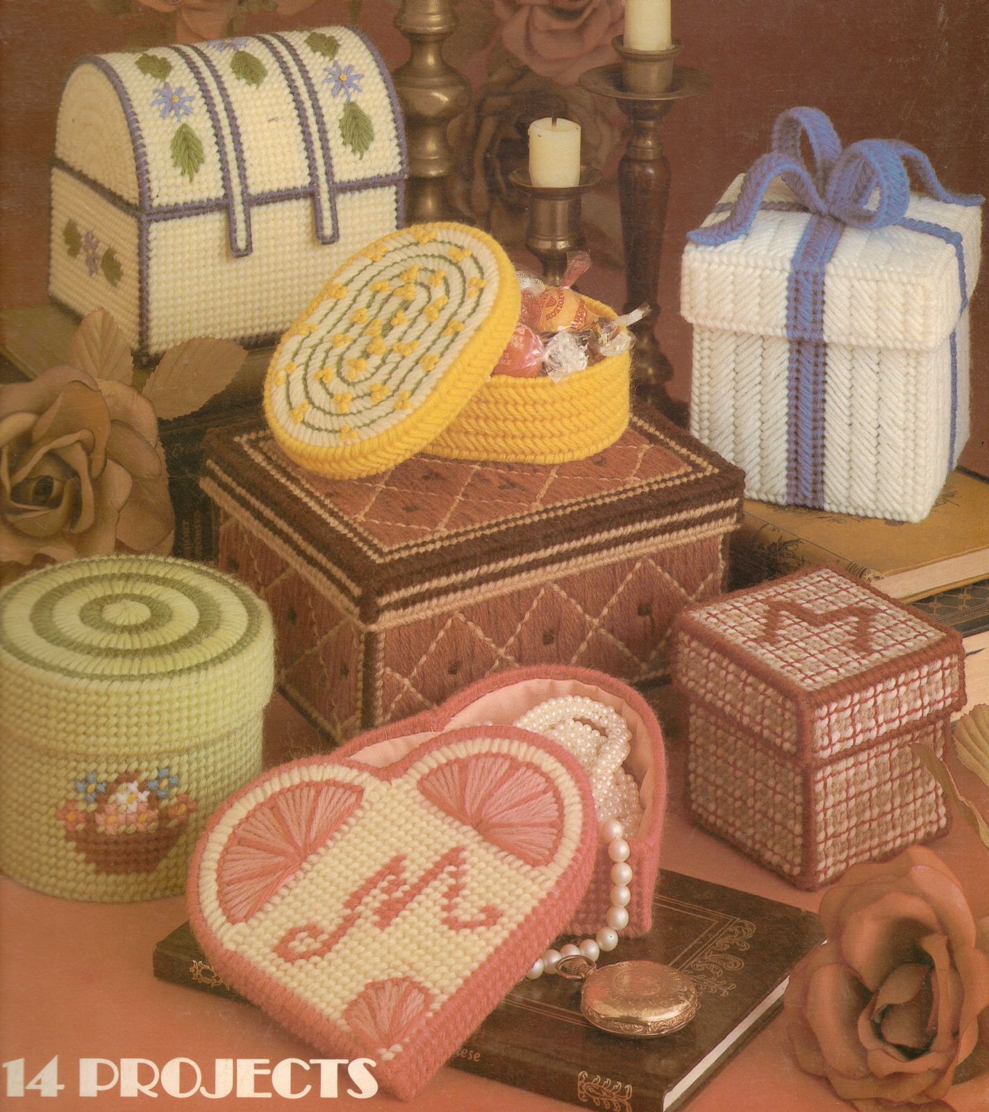 Plastic Canvas 14 Projects Needlepoint Gift Boxes Trunk Heart Presents