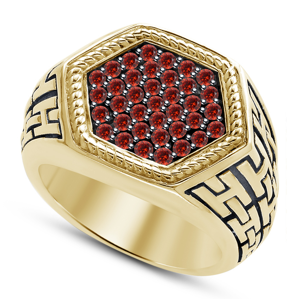 14K Gold Plated 925 Silver Men's Designer Wedding Band Ring Round Cut