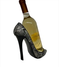 Snakeskin Look Wine Bottle Holder Stiletto Shoe Grey Black  8" High Poly Resin image 2