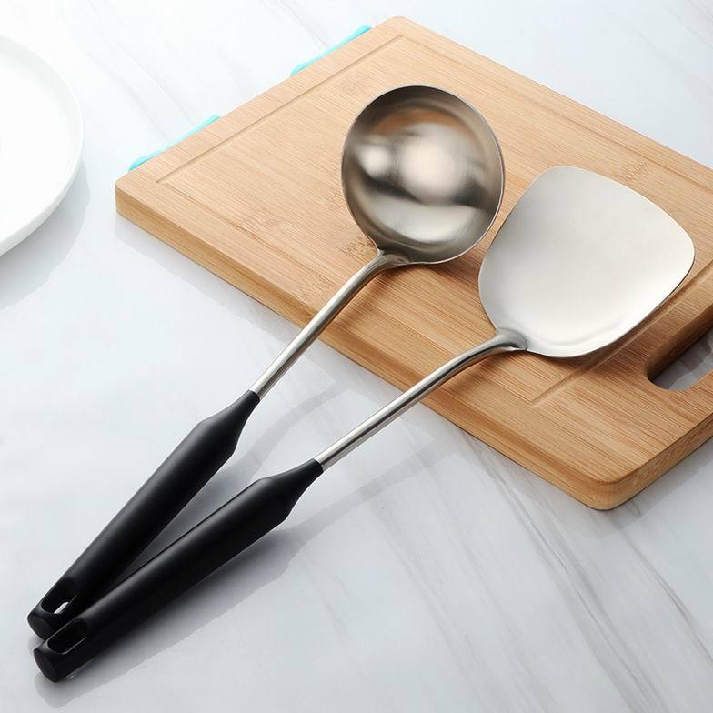 304 Stainless Steel Spatula Ladle Spoon Thicken Metal Big Soup Black Handle Set Measuring Cups 2415