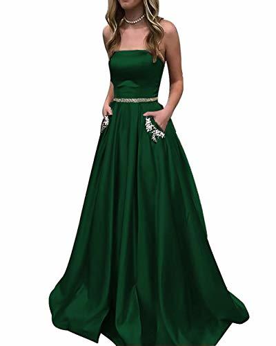 Kivary Plus Size Beaded Belt Long Prom Evening Dress with Pockets Emerald Green