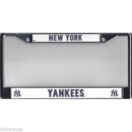 NEW YORK YANKEES LOGO MLB BASEBALL CHROME LICENSE PLATE FRAME MADE IN USA License Plate Frames
