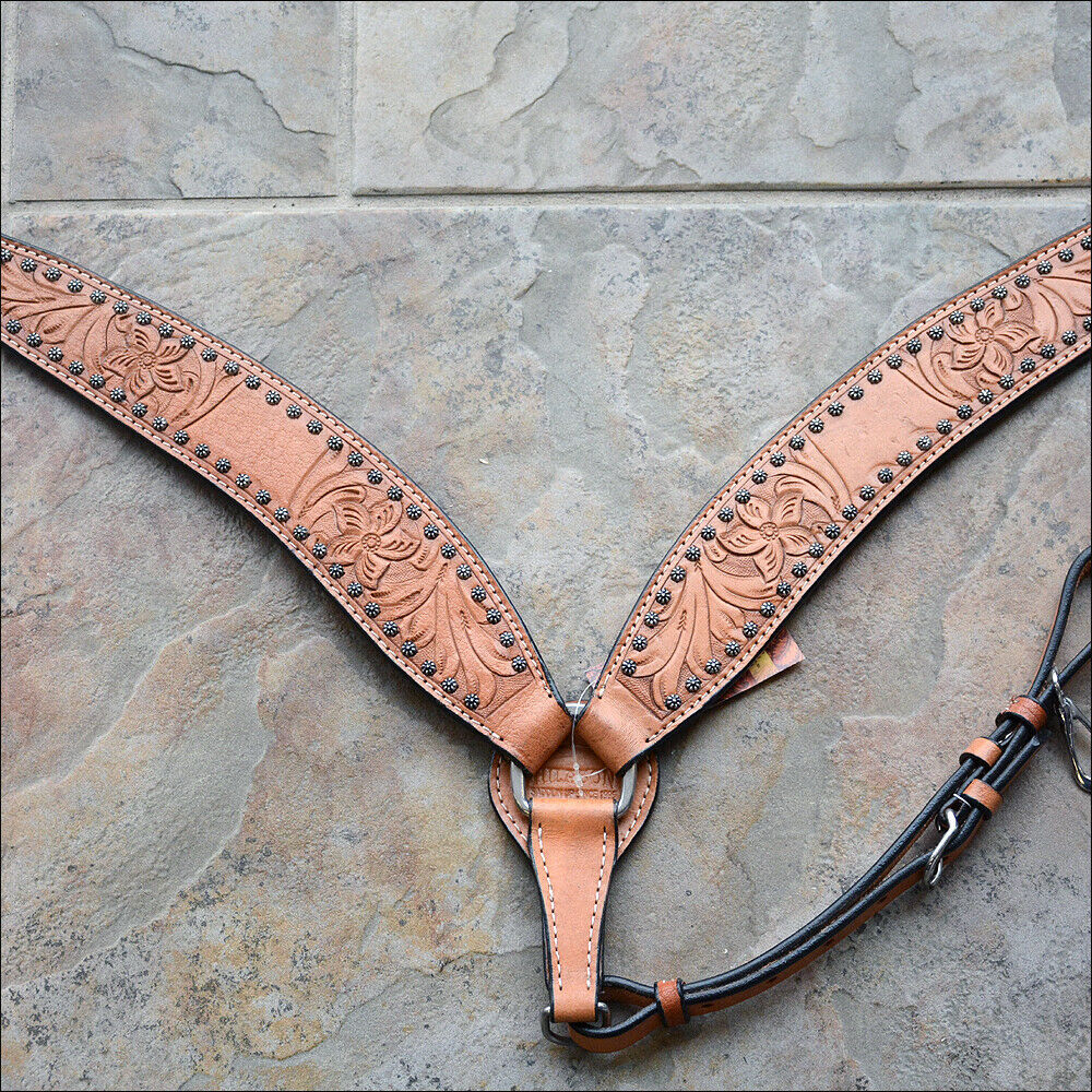 Western Horse Breast Collar Tack American Leather Hand Tooled Tan