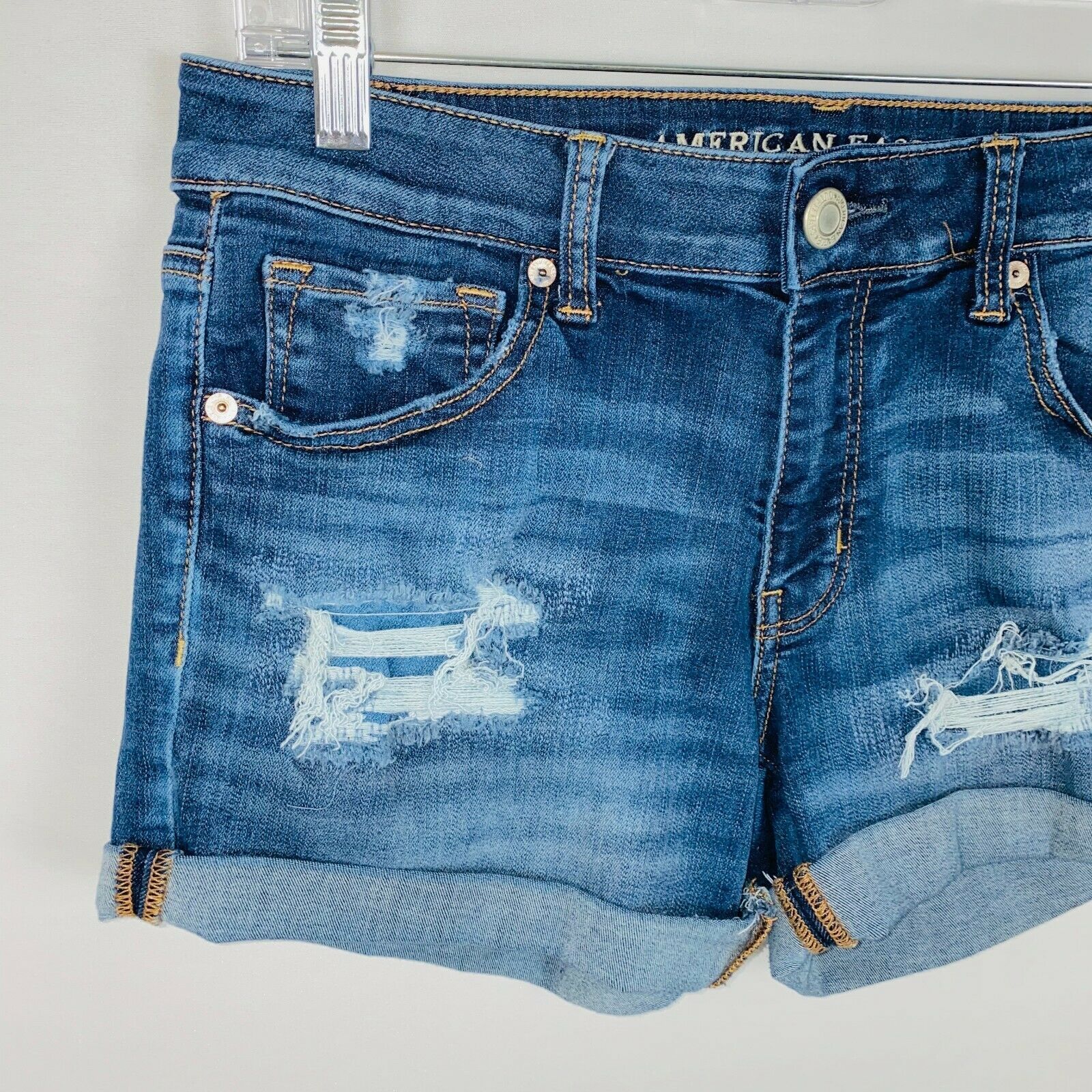 AE American Eagle Womens 10 Cuffed Blue Jean Shorts Super Super Stretch X Midi - Shorts