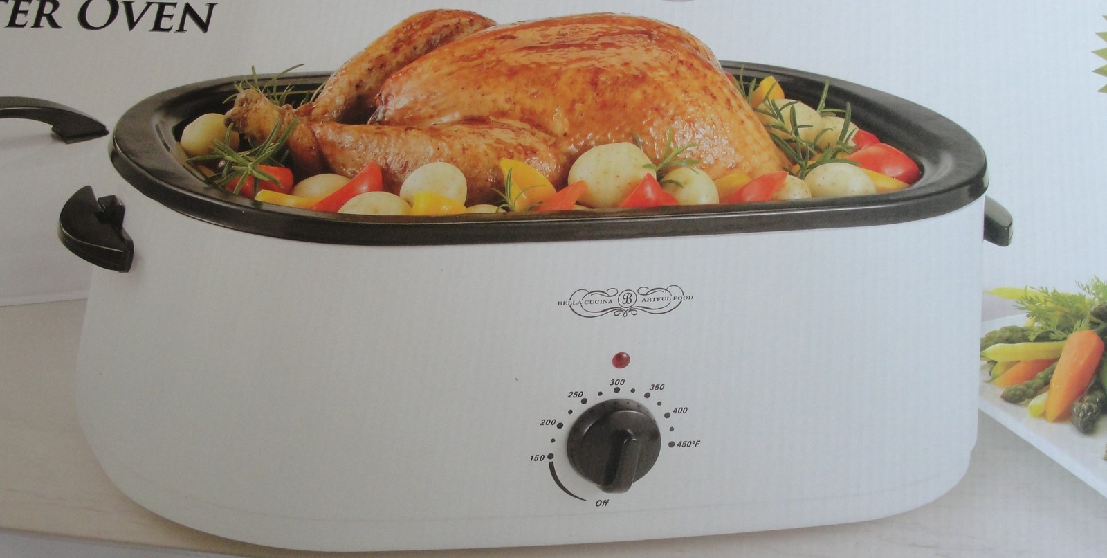 BELLA CUCINA 18 Quart Turkey Roaster Oven with Roasting Rack, SILVER