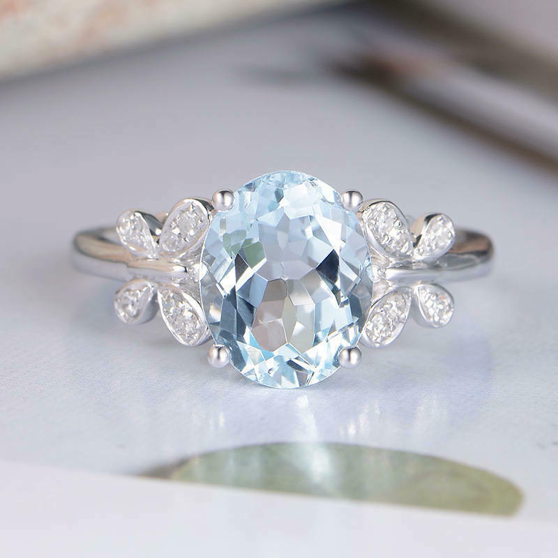 3Ct Oval Cut Aquamarine Vintage Solitaire Engagement Ring 14K White ...