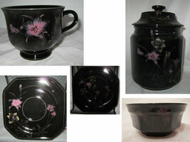 Mikasa EBONY MEADOW Black Pink Yellow Floral Dishes you pick what you need - $15.85+