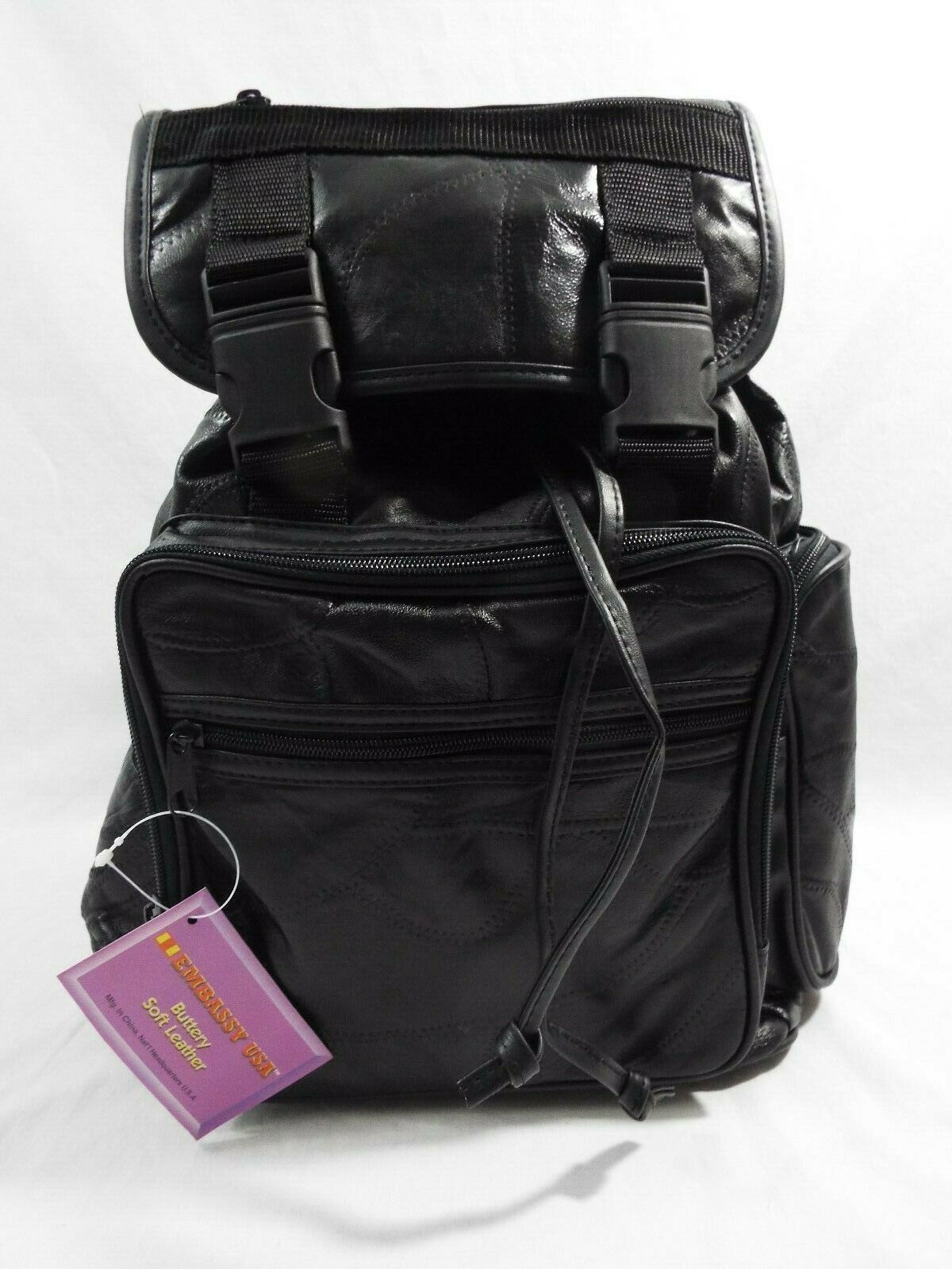 Embassy USA Buttery Soft Leather Black Backpack Zippers Pockets - Women&#39;s Bags & Handbags
