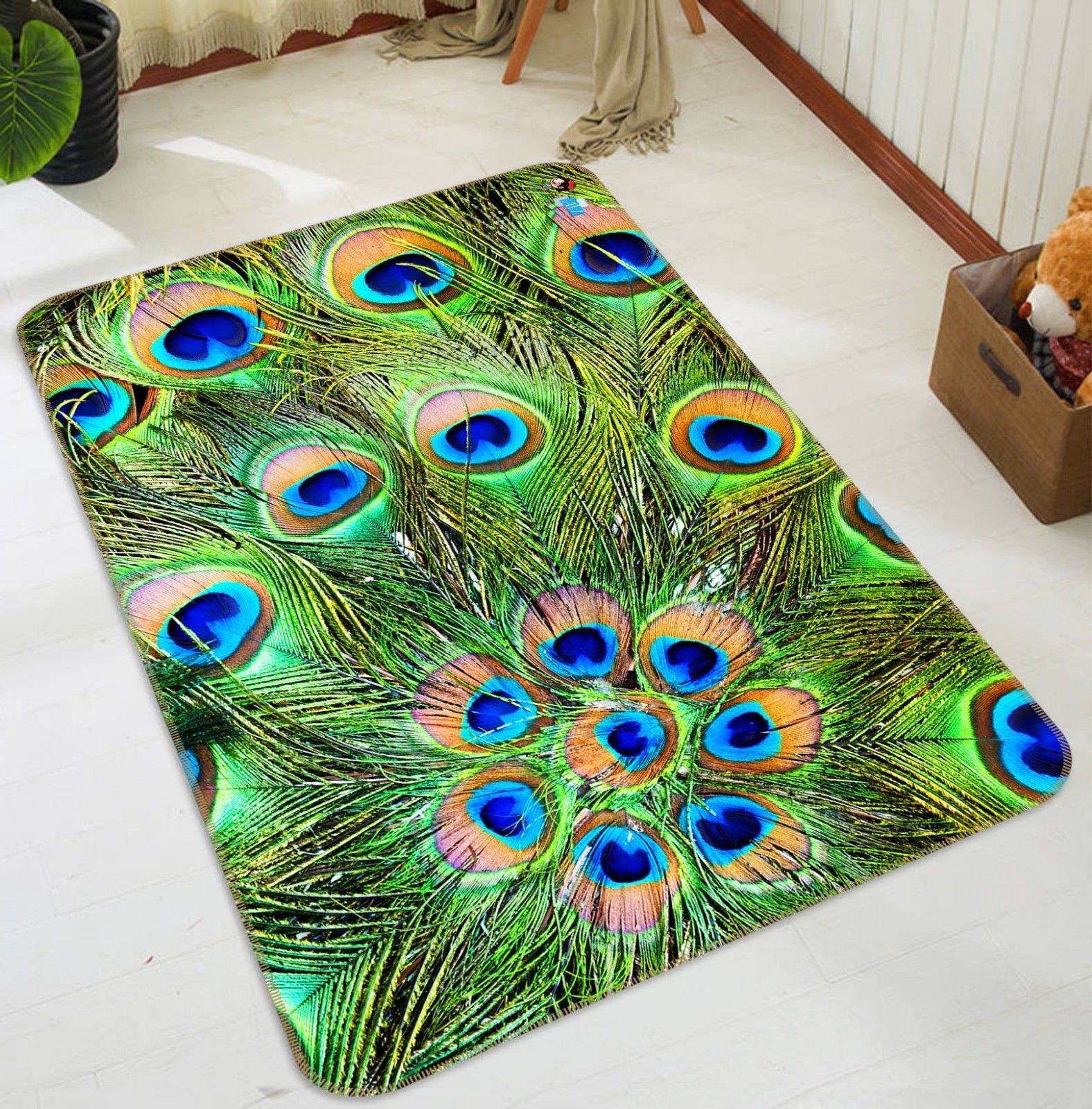 3D Peacock Feather 2 Non Slip Rug Mat Room Mat Quality Elegant Photo ...