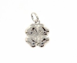 18K WHITE GOLD ROUNDED FOUR LEAF PENDANT CHARM 22 MM SMOOTH MADE IN ITALY image 1