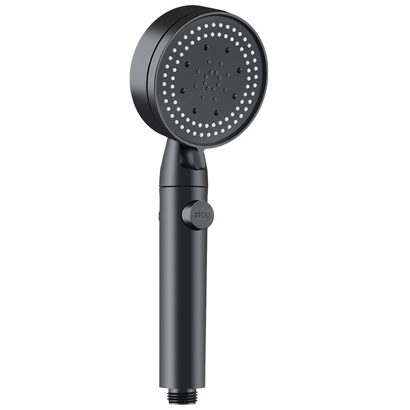 Black Shower Head Water Saving 5 Mode Adjustable High Pressure Shower One-key St