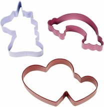 Wilton Magical Unicorn Rainbow Heart Cookie Cutters Colorful Metal 3 Pc Set - $4.94