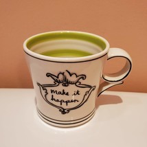 Anthropologie Molly Hatch “Make It Happen” Green Stripes Coffee Mug Motivational