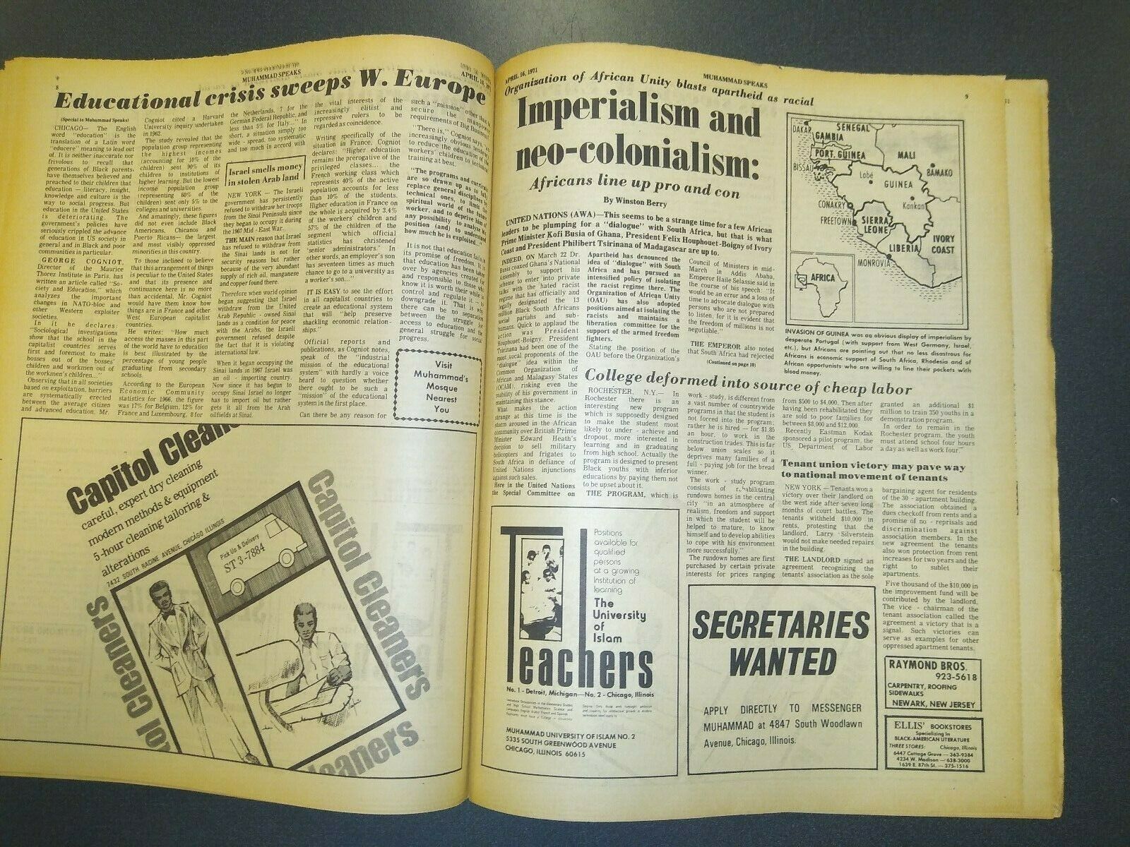 1971 Nation Of Islam Newspaper MUHAMMAD SPEAKS "Disagreeable to Live in