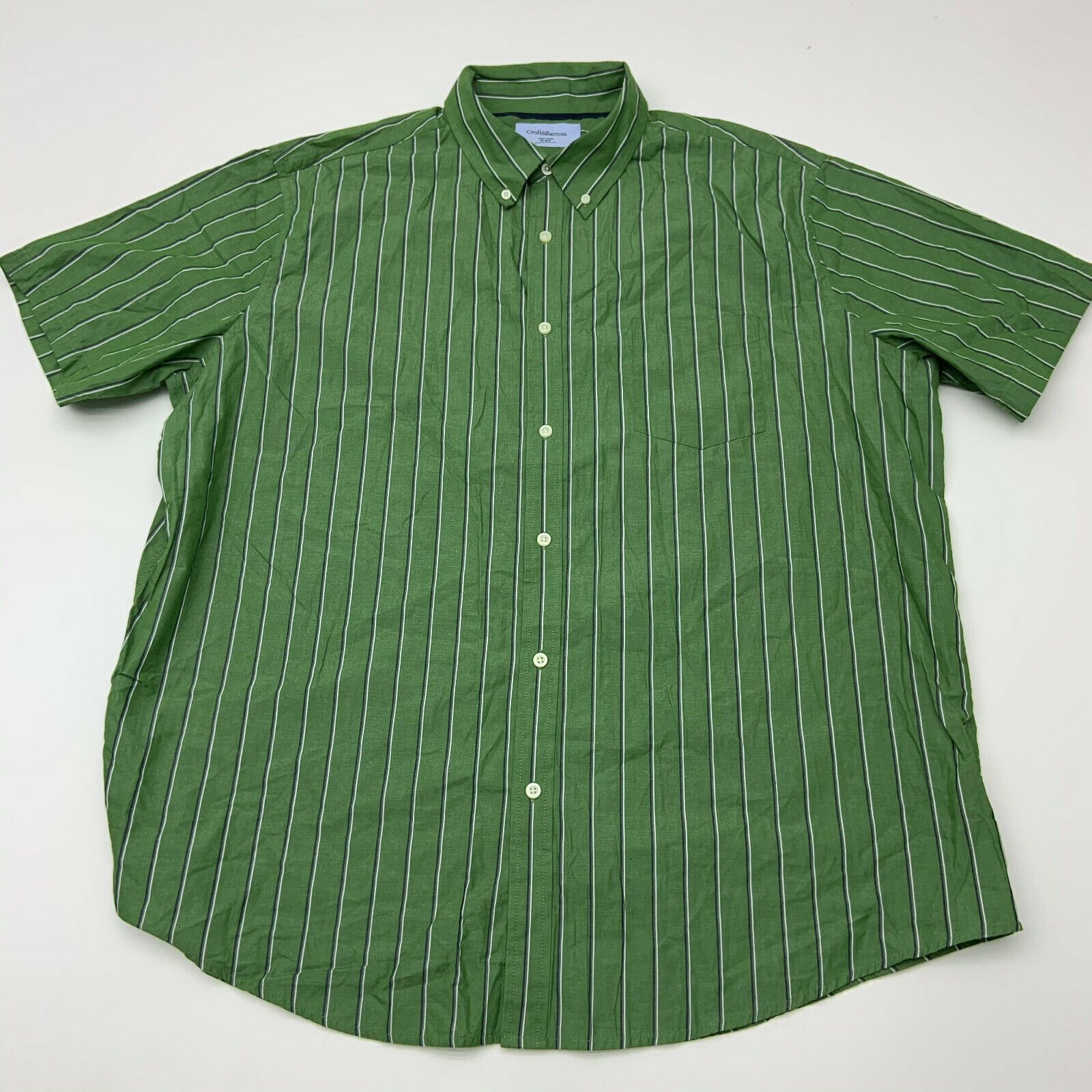 Croft&barrow Button Up Shirt Mens XXL Green Stripe Easy Care Short ...