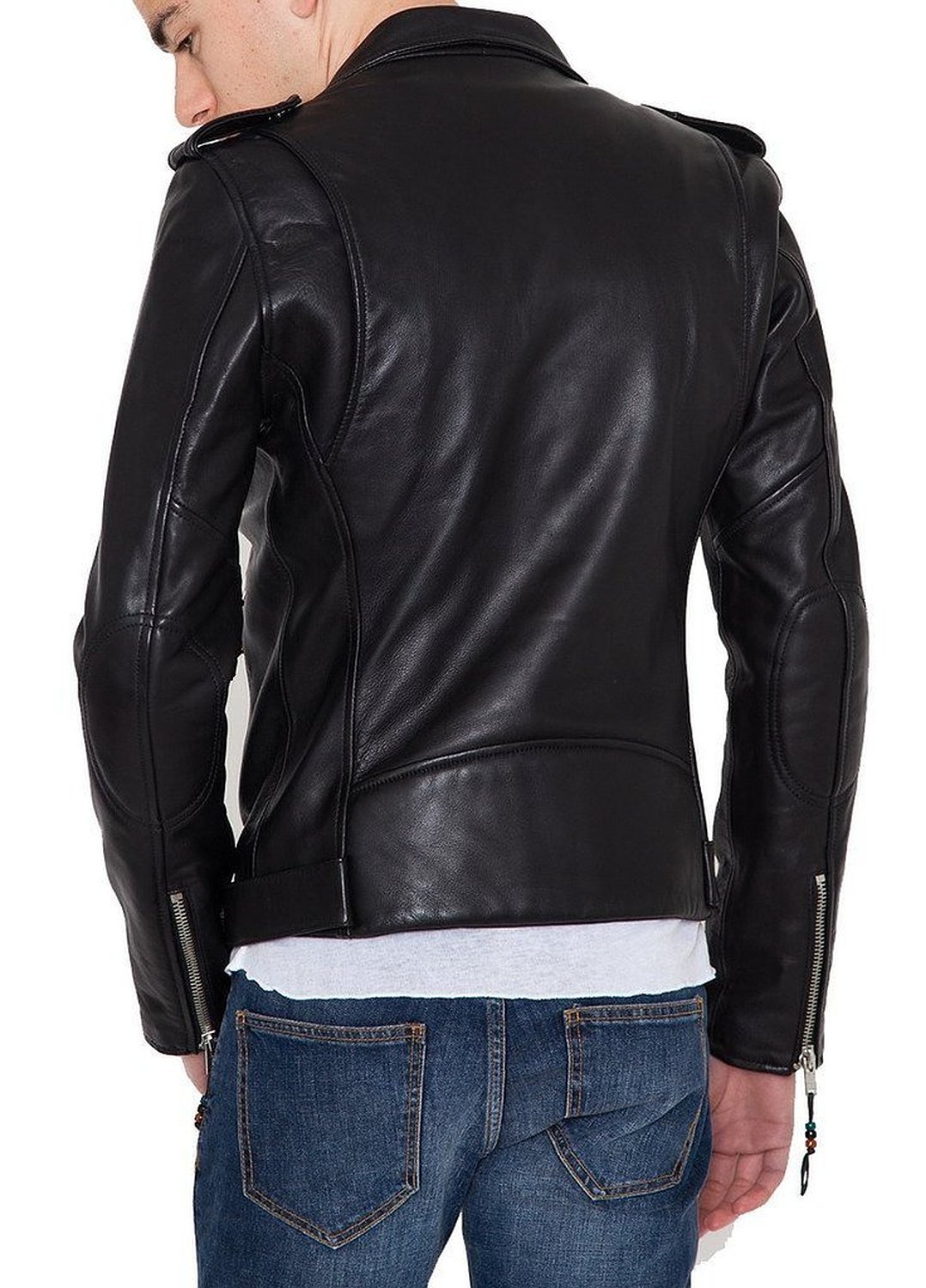 Mens Leather Jacket Faux Leather With Shoulder Epaulets Biker Style ...