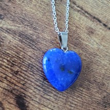 Blue Stone Heart Necklace, Polished Crystal Pendant, 24" chain image 3