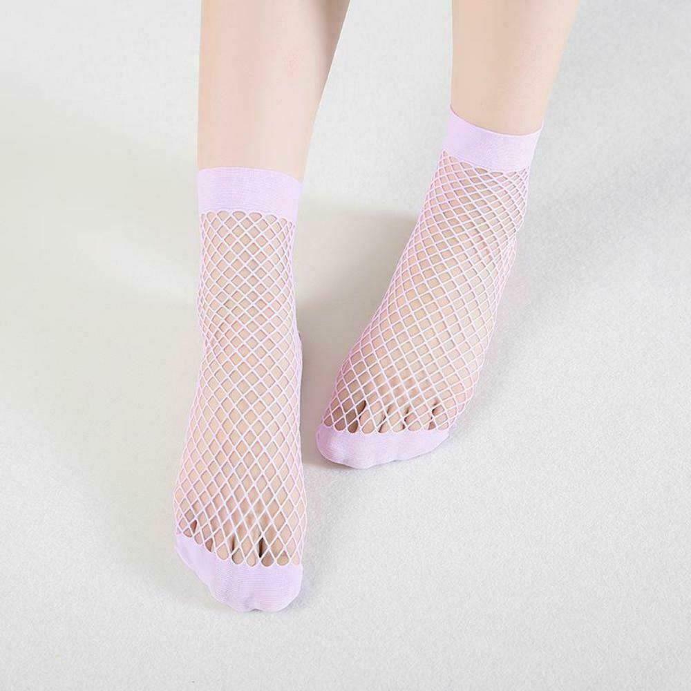 Women's Lavender Nylon & Spandex Mesh Sheer Cute Fishnet Ankle Socks Stocking
