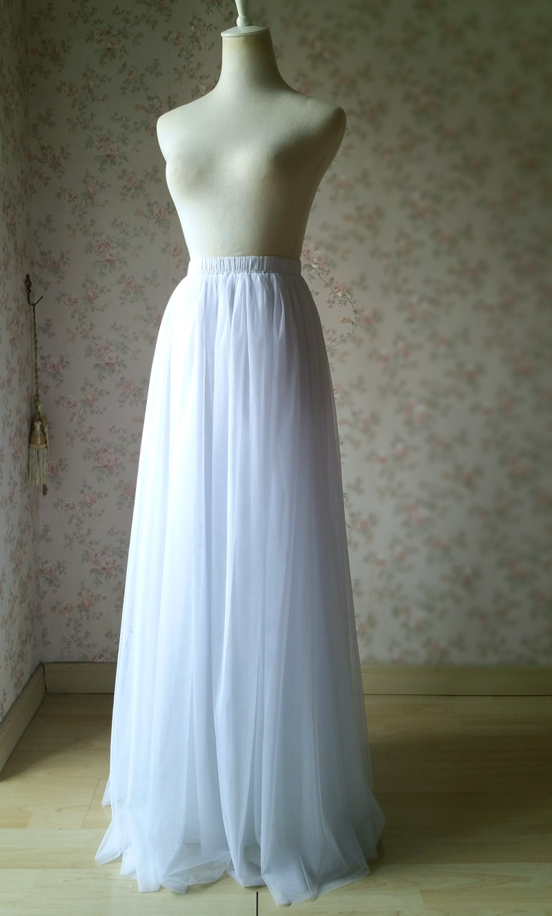 White Full Tulle Skirt White Floor Length Tulle Maxi Skirt Bridal Tutu Skirt