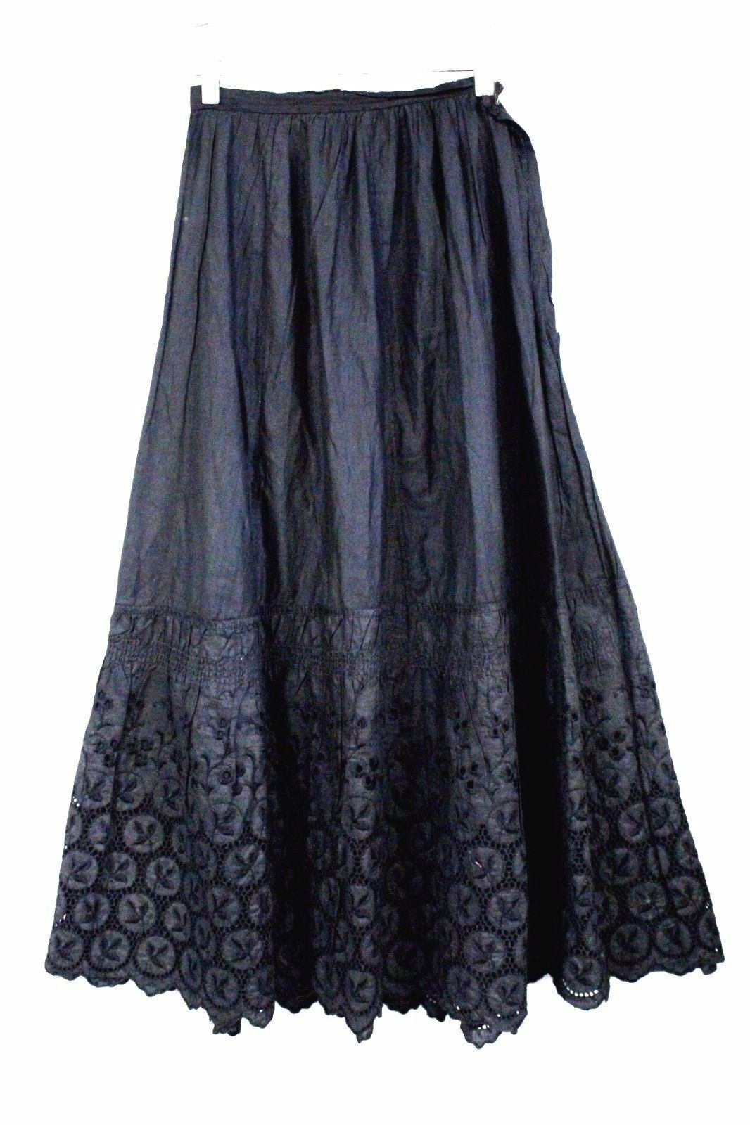 1880s Antique Skirt Black Cotton Petticoat Extra Fancy Full 24