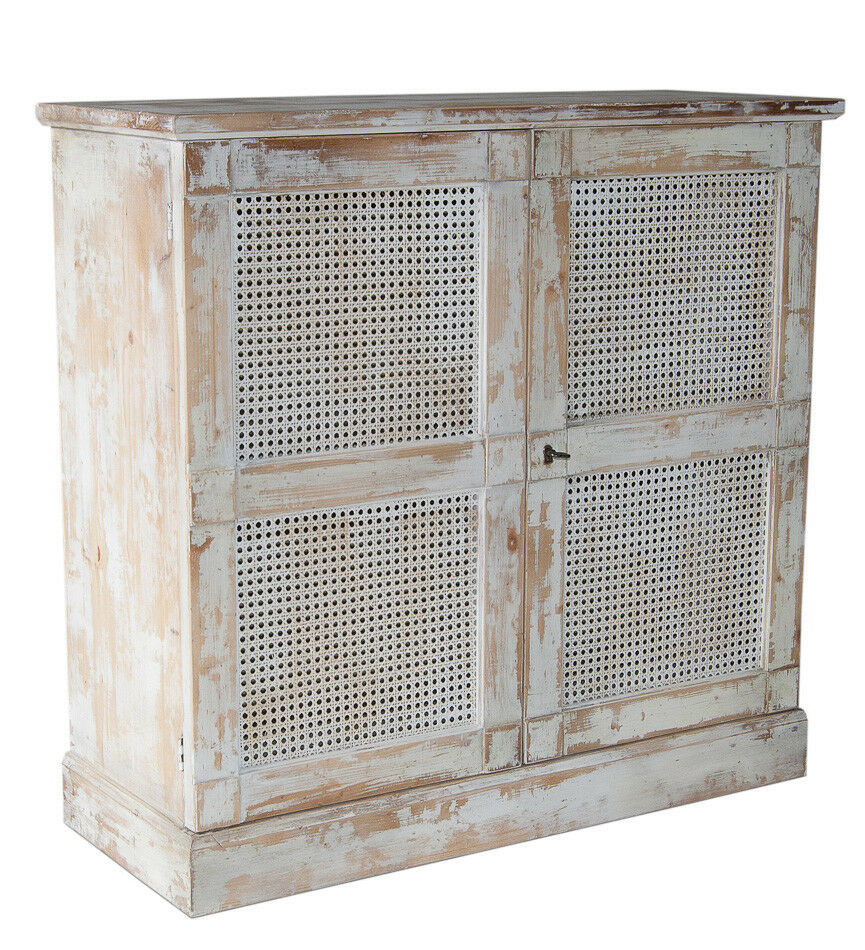 Sideboard Buffet Nightstand,Distressed White Wood Cane,38'' x