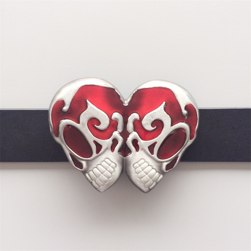New Red Enamel Vintage Gothic EMO Rocker Double Head Skull Belt Buckle