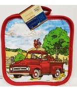 2 PRINTED Kitchen Pot Holders (7&quot;x7&quot;)HARVEST RED TRUCK WITH APPLES &amp; ROO... - $7.91